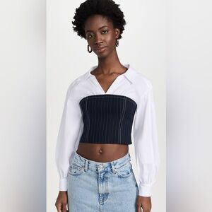 Cinq à Sept Levina Crop Top in Navy/Ivory, Size Medium